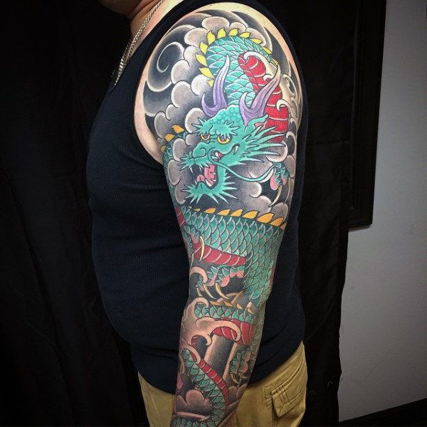 100 Dragon Sleeve Tattoo Designs For Men Fire Breathing Ink Ideas