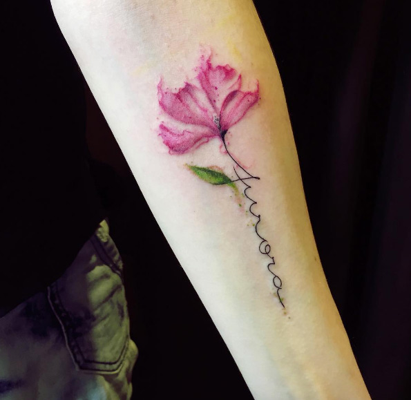 32 Flower Tattoo With Stem Writing Emayaeliezer