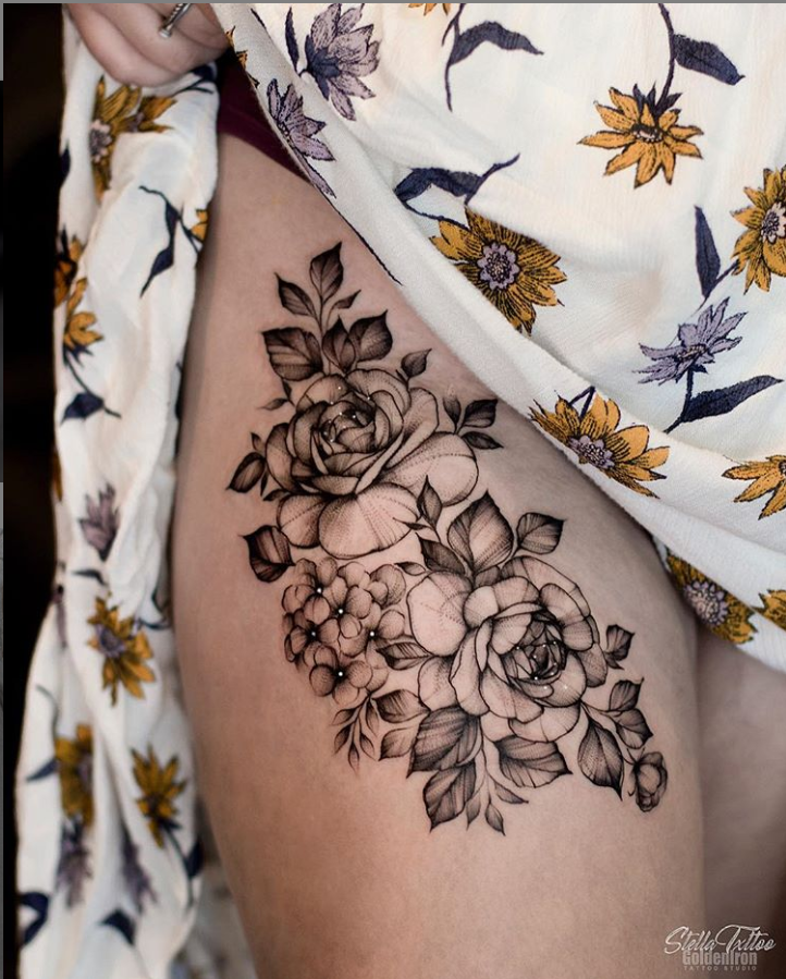 40 Elegant Unique Flower Thigh Tattoos Design For Women Hydrangea