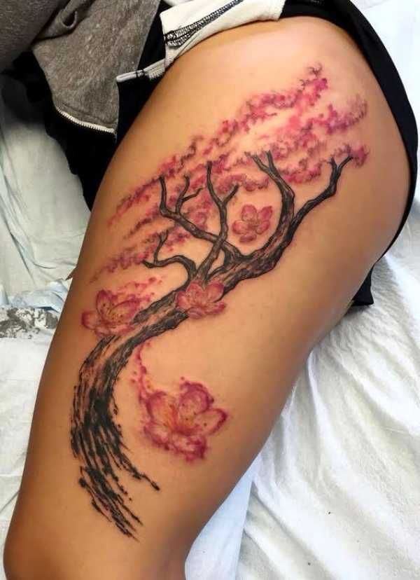 45 Elegant Cherry Blossom Tattoo Designs Of 2020 Tree Thigh Tattoo