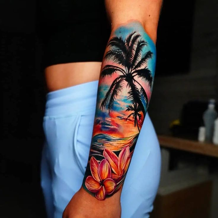 50 Beach Tattoo Ideas Inspiring Designs For Ocean Lovers Tropical Tattoo Sleeve Tattoos For