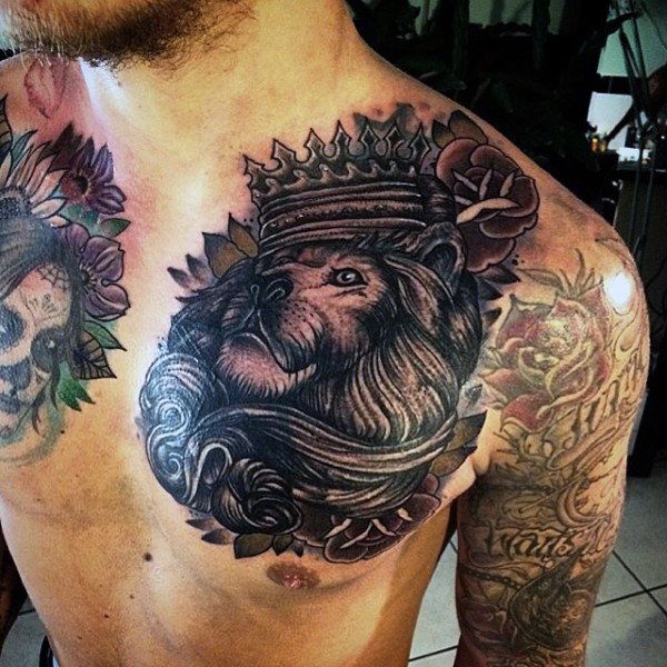 50 Lion With Crown Tattoo Designs For Men Royal Ink Ideas