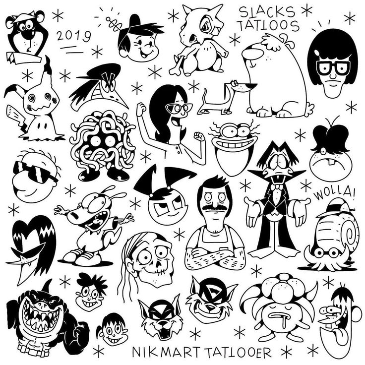 90 S Cartoon Tattoo Flash Sheet 2 By David Rigby Cartoon Tattoos