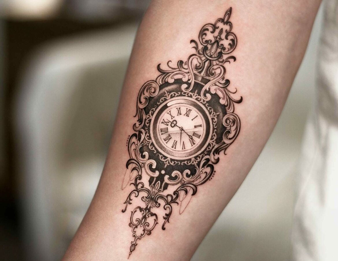 A Clock Tattoo Symbolizes The Passage Of Time And The Importance Of Making The Most Of Each