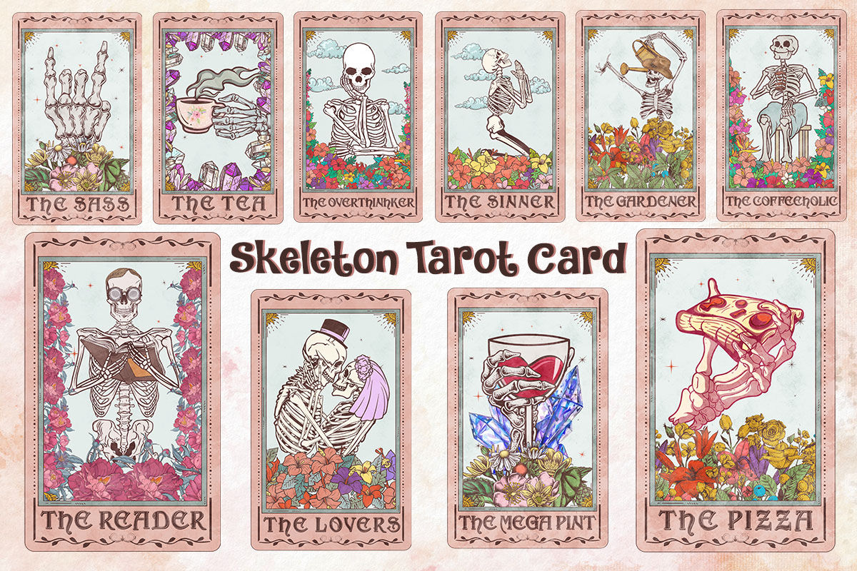 A Skeleton Tarot Card With The Words The Fool In It Amp 39 S Center And An Image Of A Man On Top