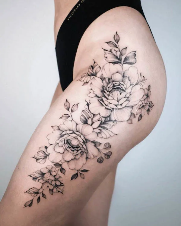 Aggregate More Than 77 Flower Thigh Tattoo Drawings Super Hot In Coedo Com Vn