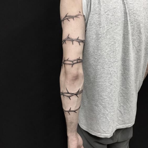 Amazing Rose Thorns Armband Tattoo Design With Black Color For Guys In