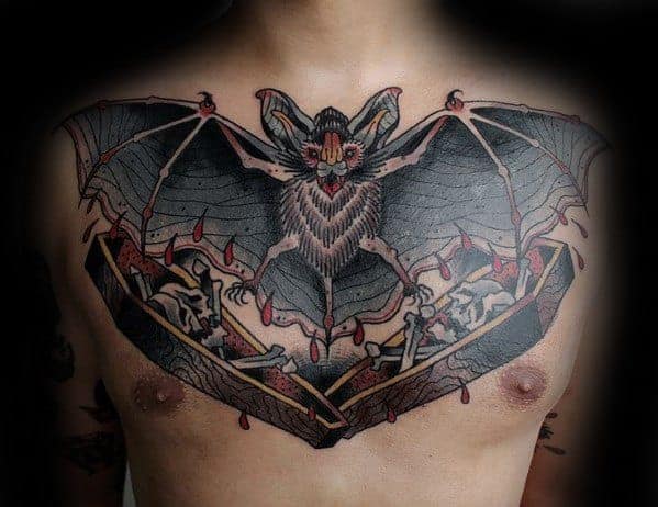 American Traditional Bat Tattoo Male