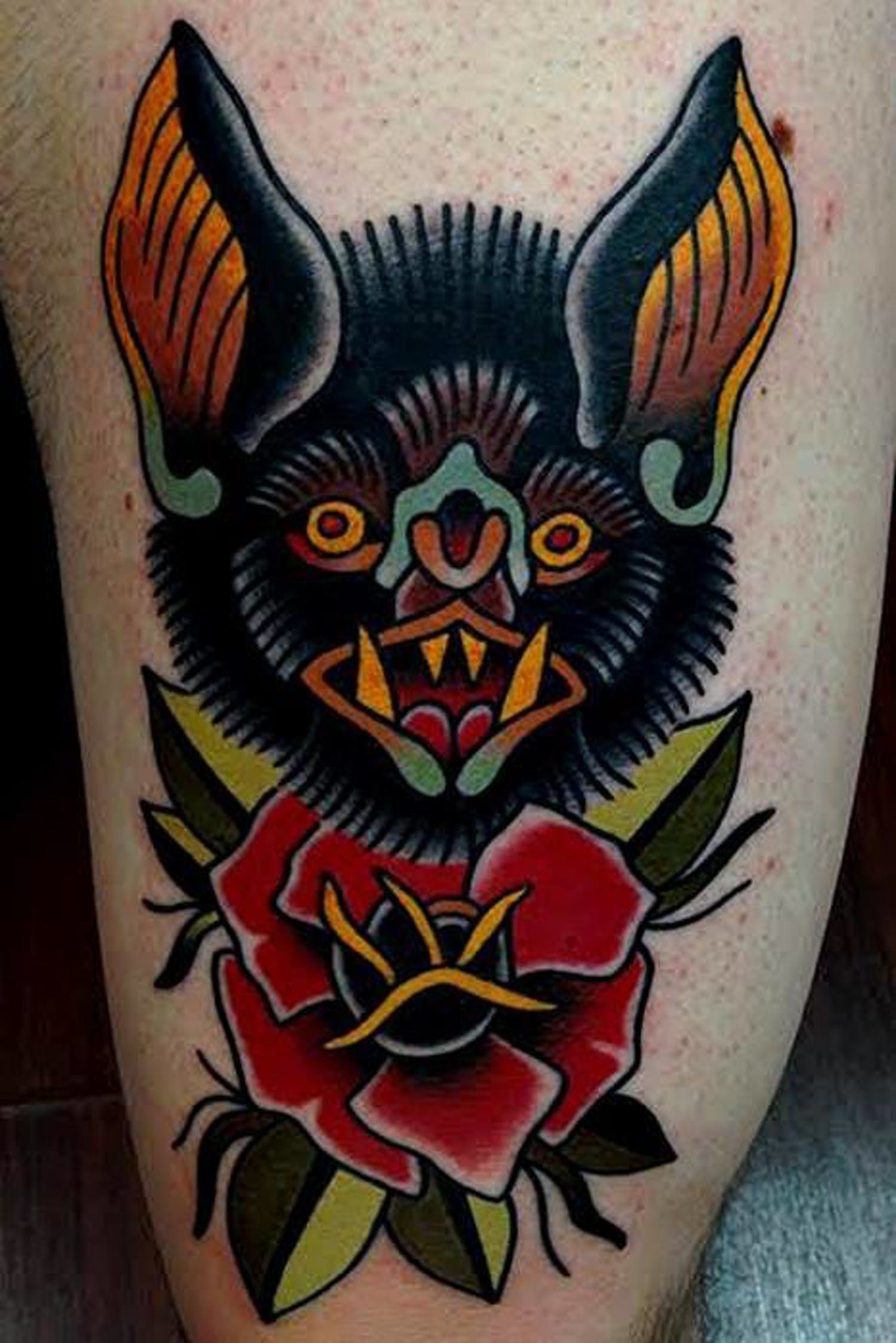 American Traditional Bat Tattoo Sleeve