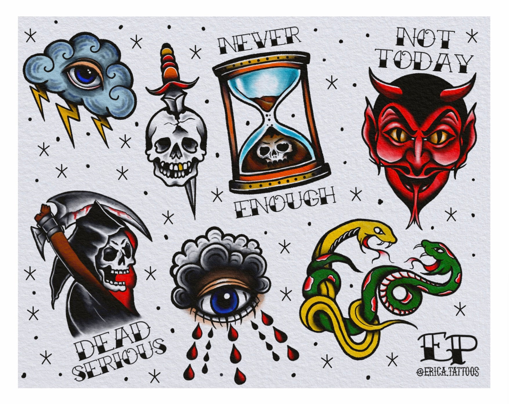 American Traditional Tattoo Flash Sheet Etsy