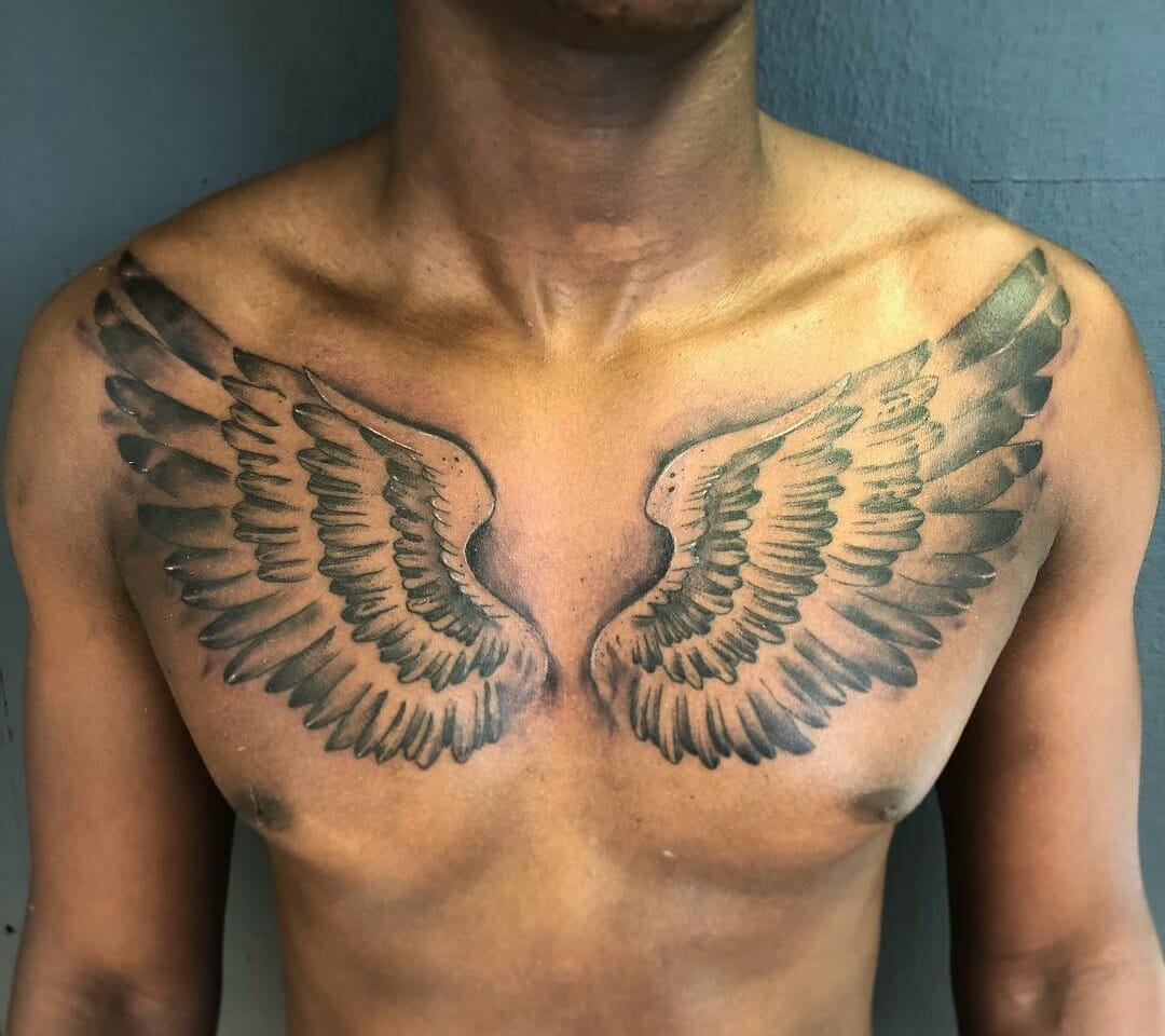 Angel Wing Tattoo In 2023 Cool Chest Tattoos Wing Tattoo Men Wings