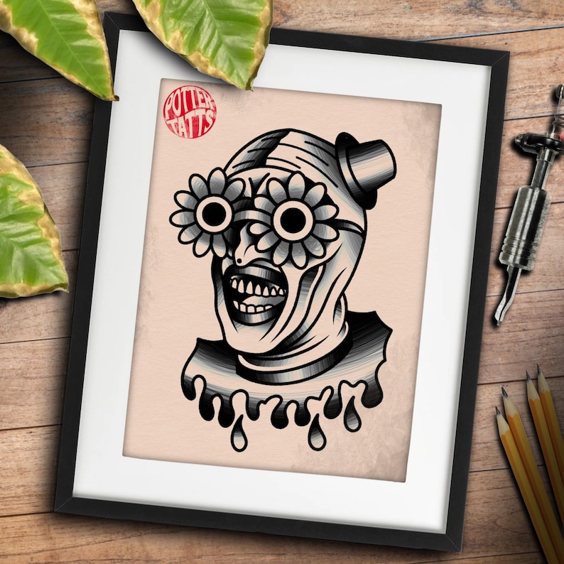 Art The Clown Terrifier Traditional Tattoo Flash Art Print Etsy Uk