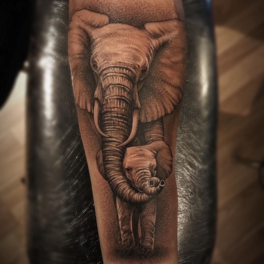 Baby Elephant And Mother Tattoo