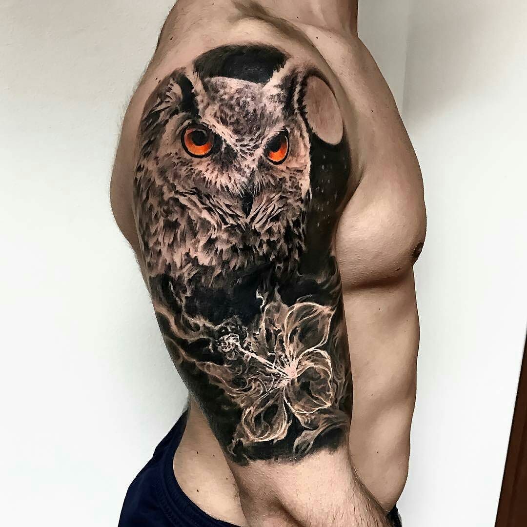 Beautiful Great Horned Owl Tattoo Owl Tattoo Mens Owl Tattoo Owl