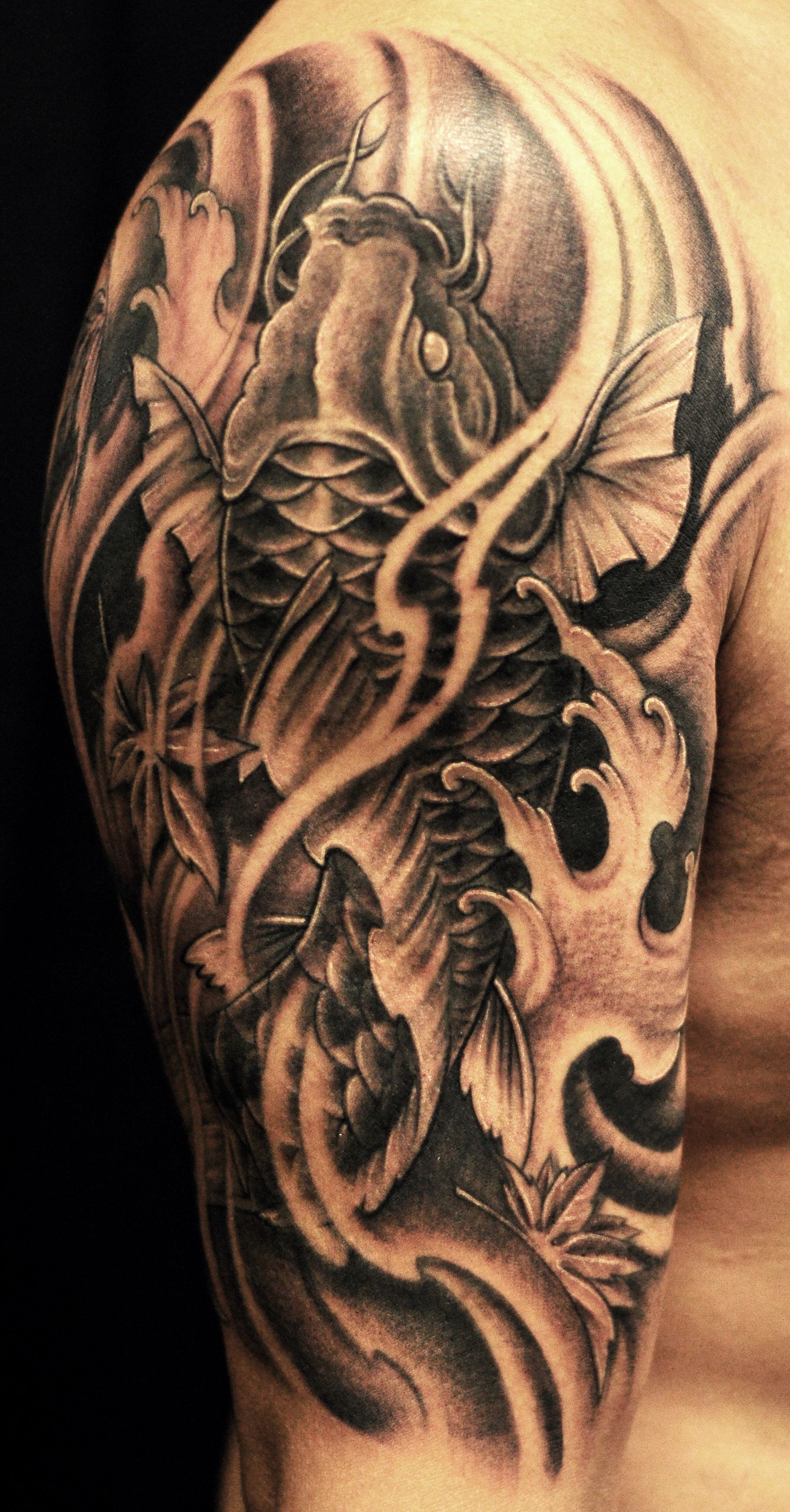 Black And Grey Koi Fish Tattoo Swim In Style