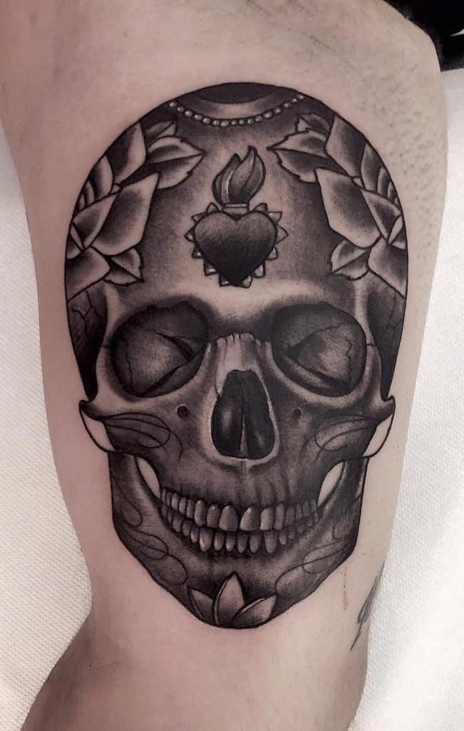 Black And Grey Sugar Skull Tattoos