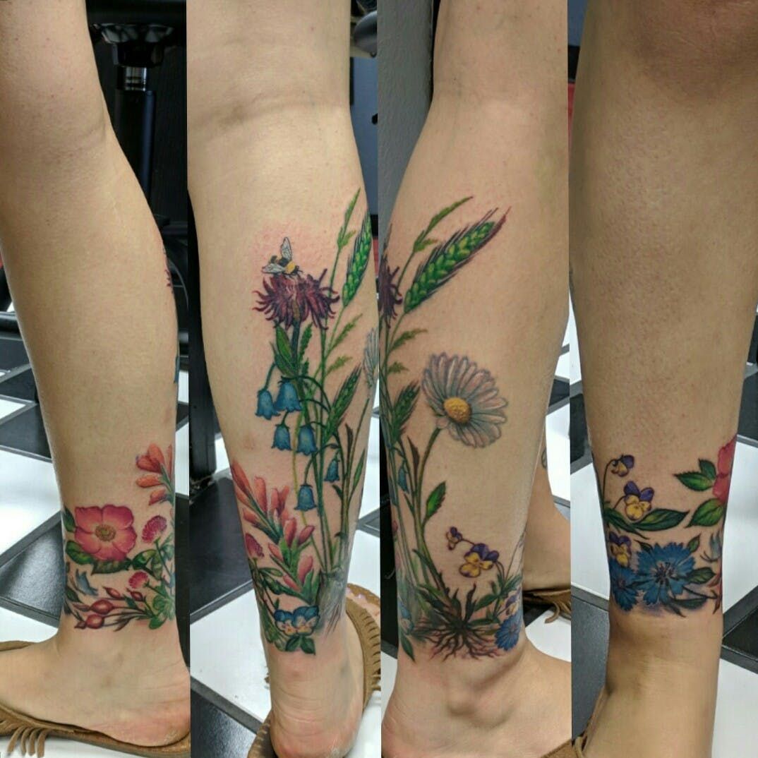 Brittsink Wildflower Leg Calf Piece Cover Up Color Flower Tattoo Tattoodo