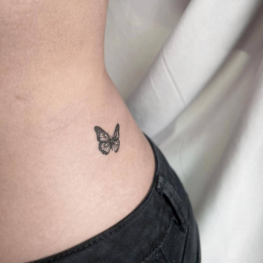 Butterfly Tattoos On Hip Bone