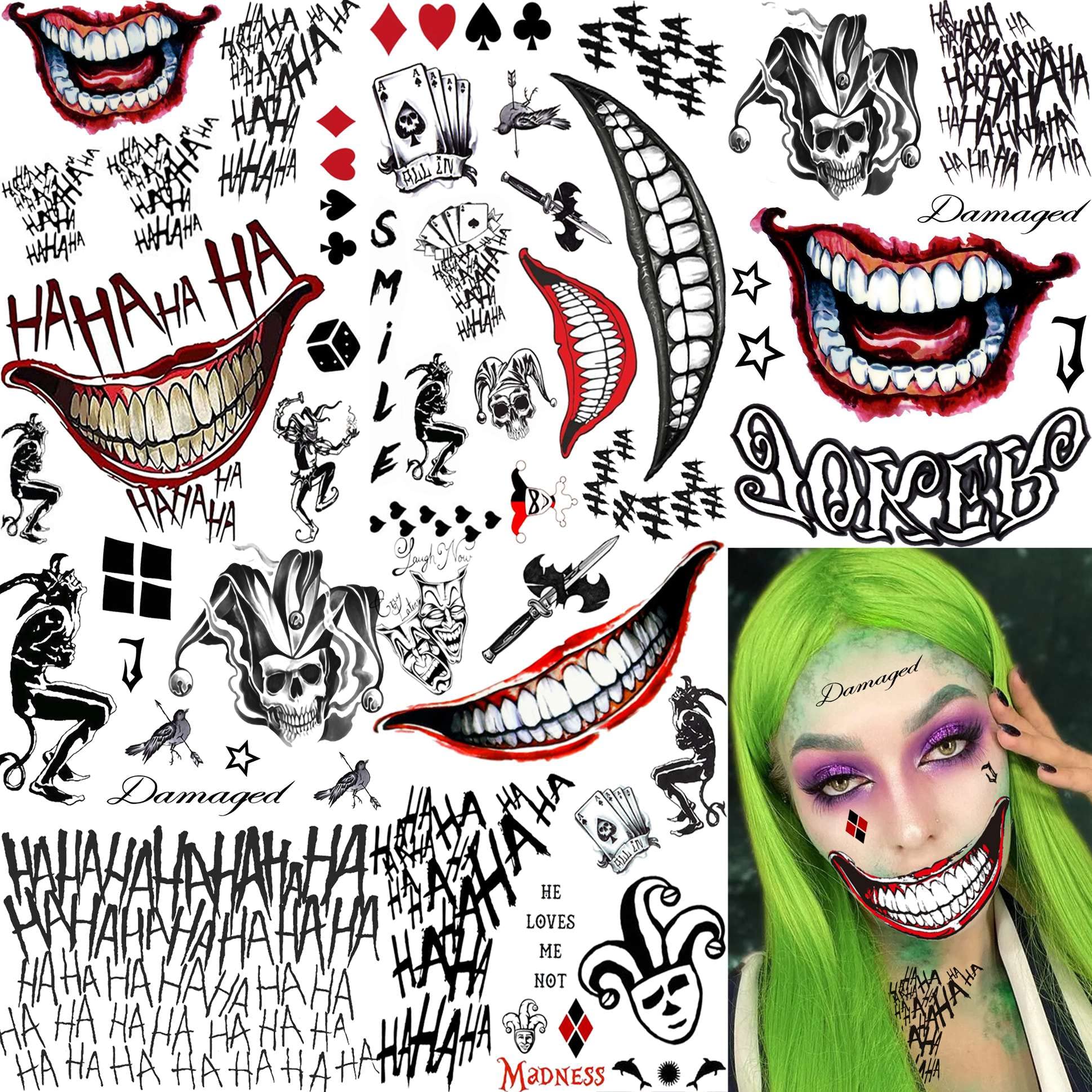 Buy Rejaski 12 Sheets The Joker Tattoos Suicide Squad 4 Sheets Damaged Tattoo Joker Hand