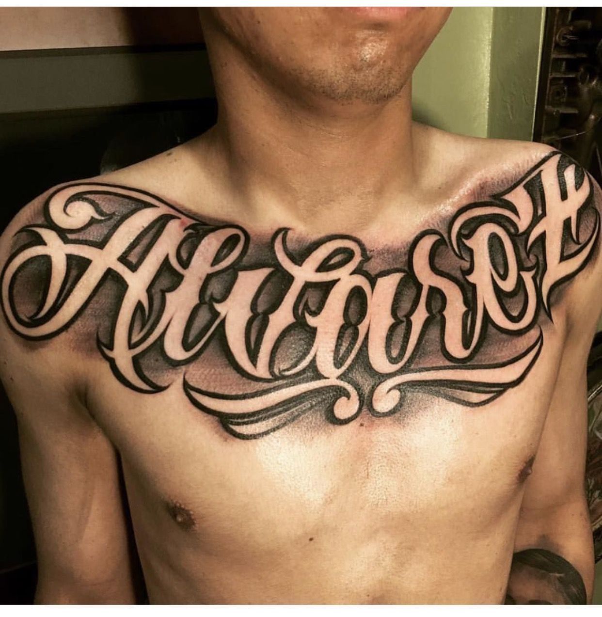 Chest Last Name Tattoo Ideas and Inspiration