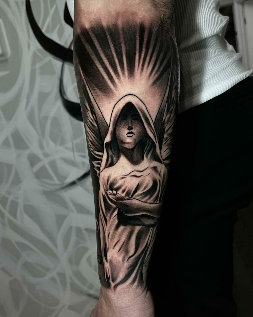 Classy Guardian Angel Catholic Tattoo Designs On Stylevore