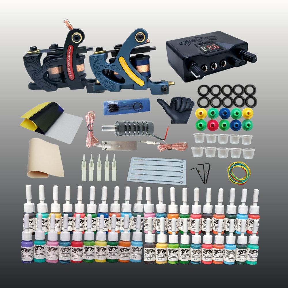 Complete Tattoo Gun Kit For Starter Beginner Power Supply Inks Needles Guns Small Configuration