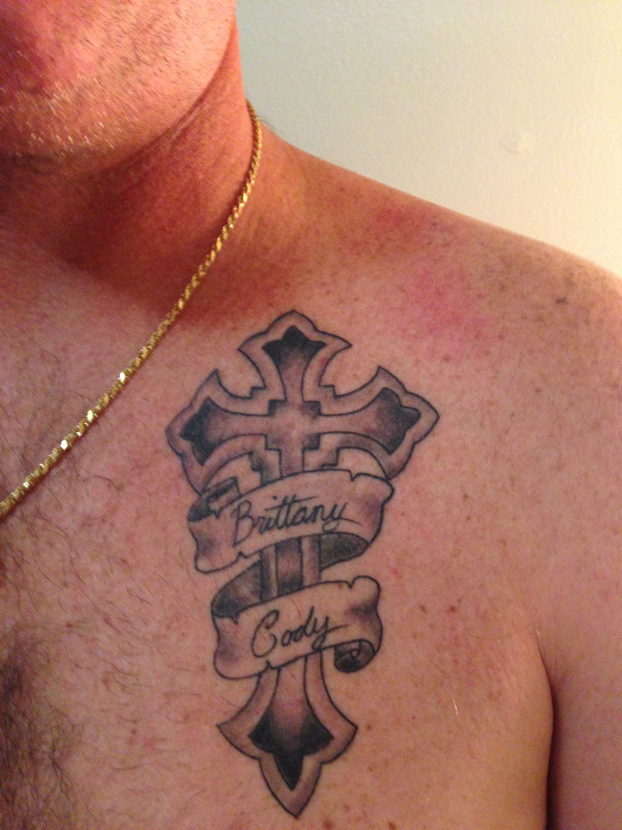 Cross With Names Tattoo