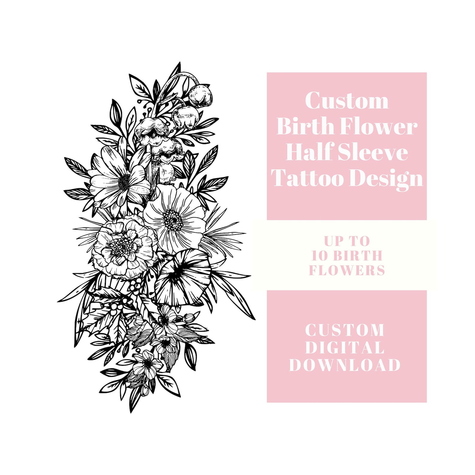 Custom Half Sleeve Birth Flower Tattoo Design Floral Tattoo This