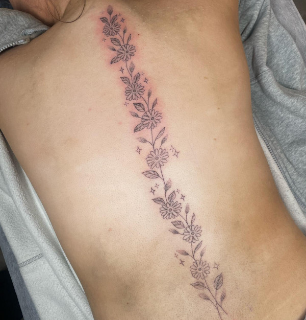 Daisy Spine Tattoo April Birth Flower Daisy Chain Spine Tattoo