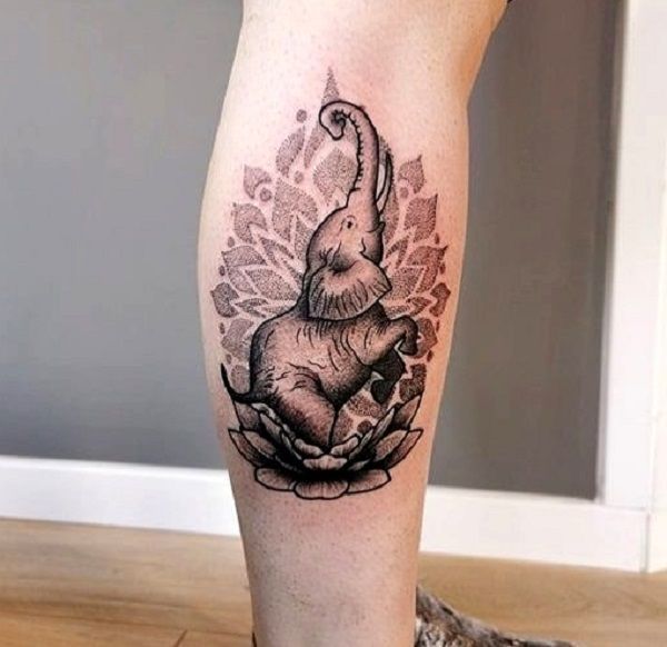 Elephant Head Trunk Up Tattoo