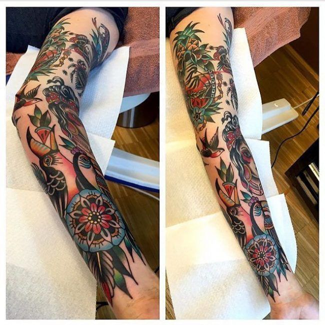 Fantastic American Traditional Tattoo Sleeve Designs American