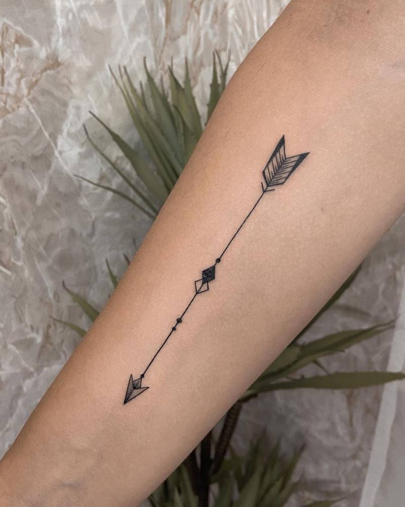 Fine Line Arrow Tattoo On The Inner Forearm