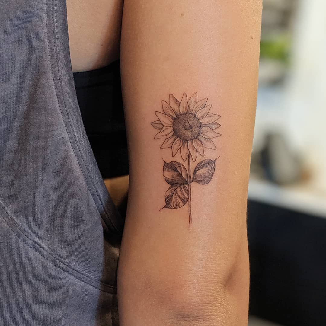 Fineline Sunflower Tattoo Sunflower Tattoo Simple Sunflower Tattoo