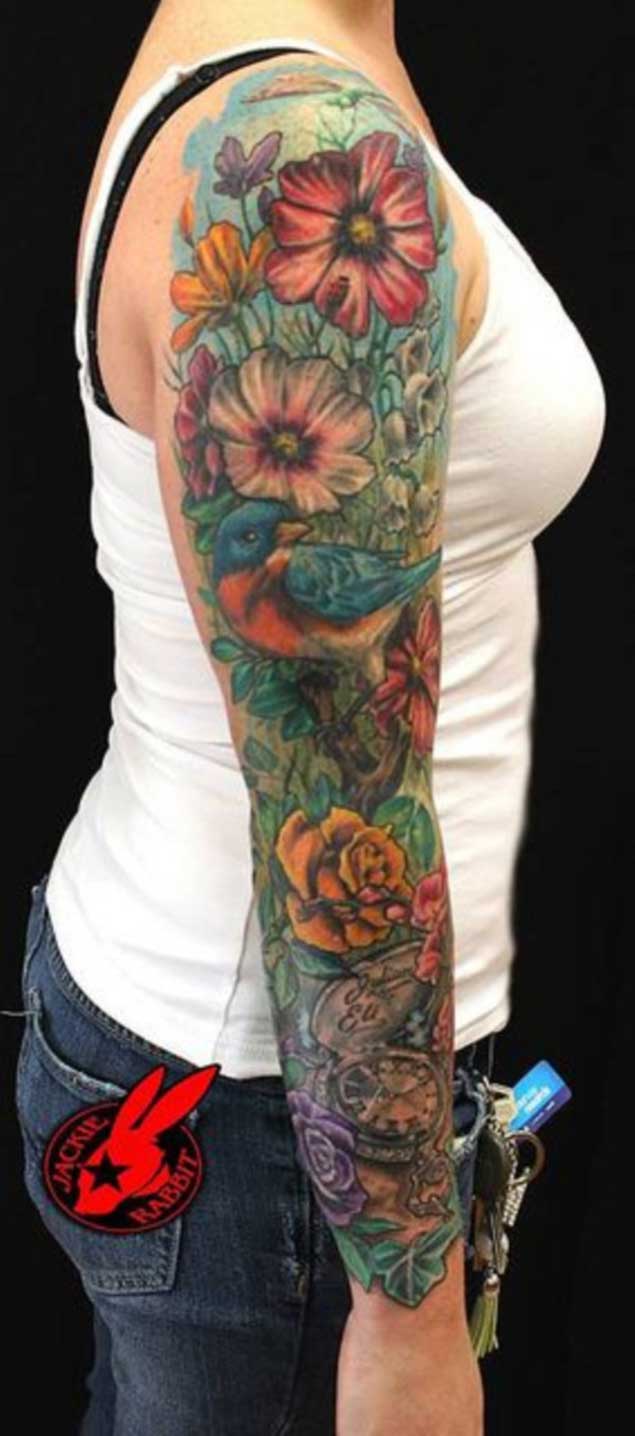 Flower And Wings Fake Tattoo Sleeve For Woman