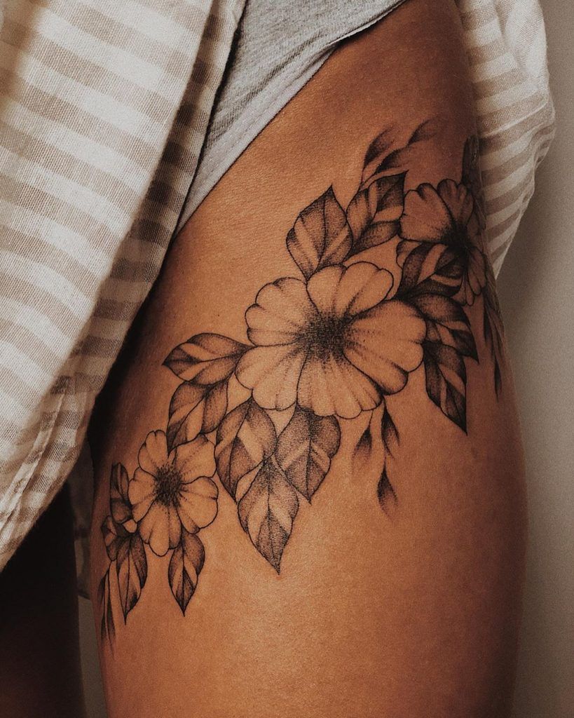 Flowers On Thigh Tattoos On Women Leg Tattoos Floral Thigh