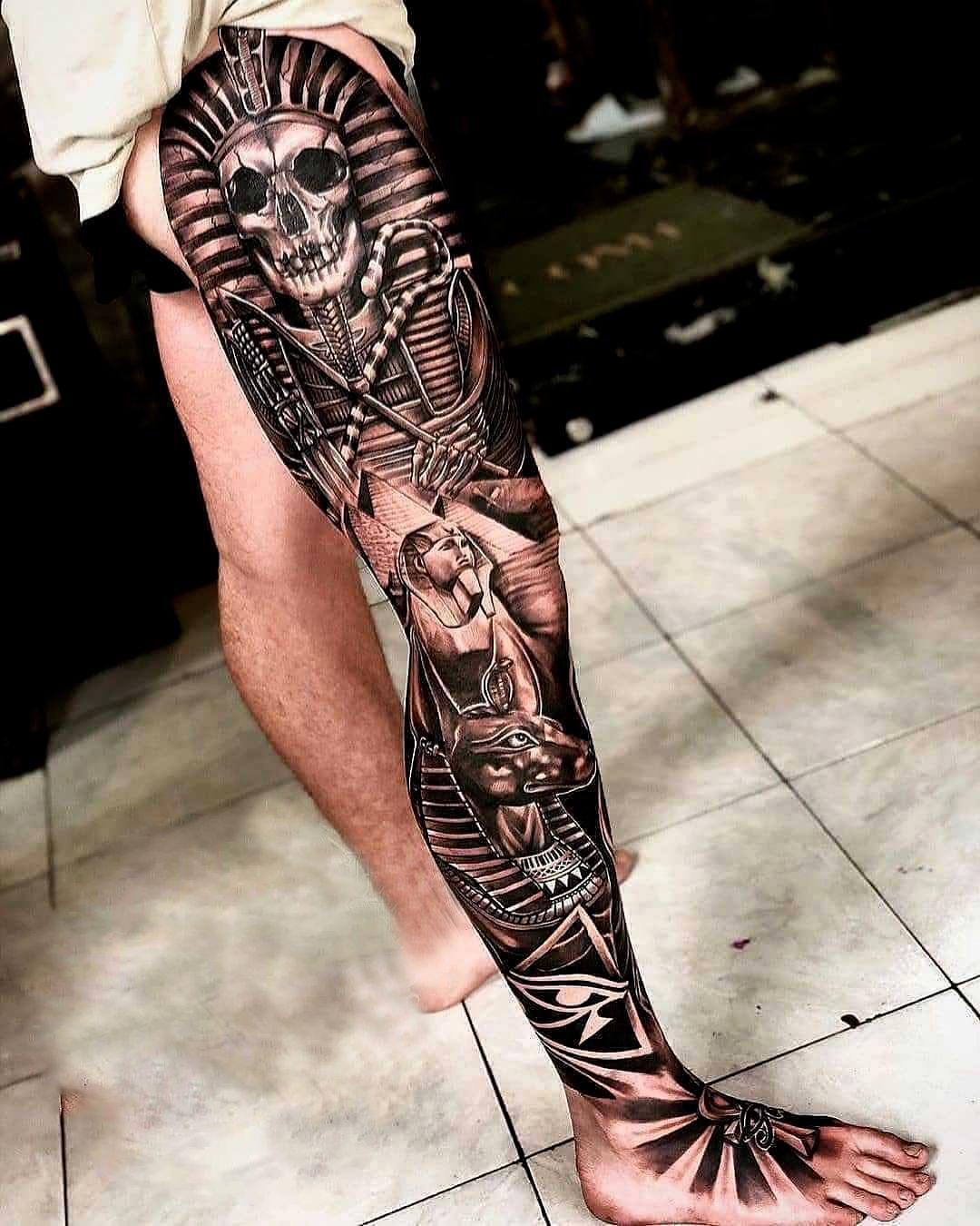 Full Leg Sleeves Realism Egyptian Tattoo Sleeve Leg Tattoo Men