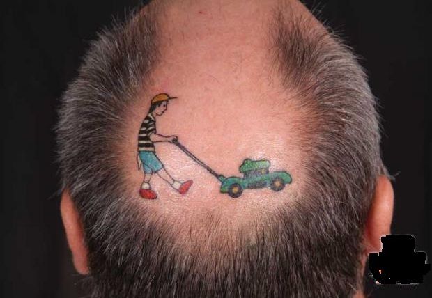 Funny Bald Lawn Mower Clever Unique Color Tattoo Bald Clever Color Funny Lawn Lawnmow In