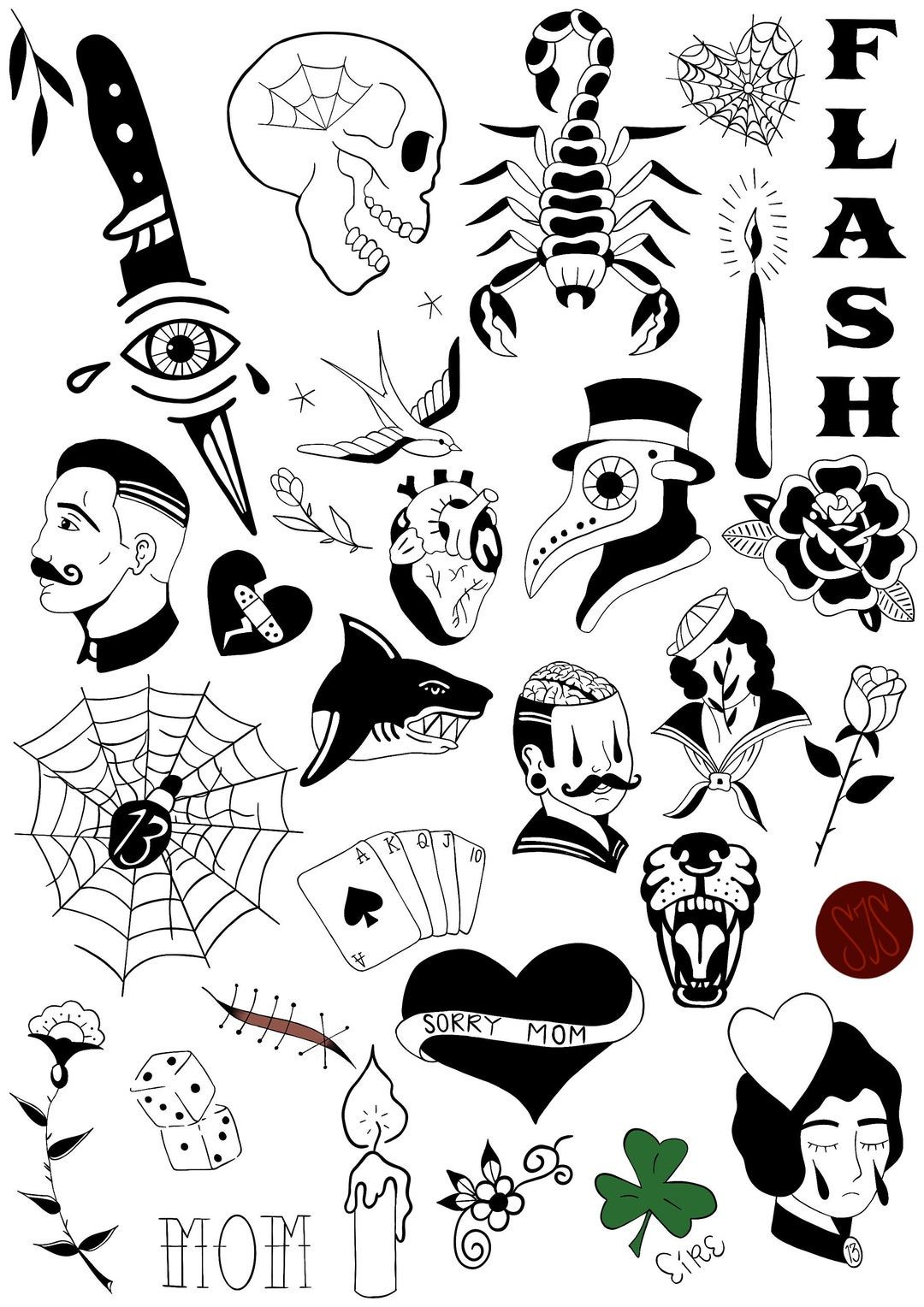 Grunwald Traditional Tattoo Art Tattoo Flash Sheet Tattoo Flash Art