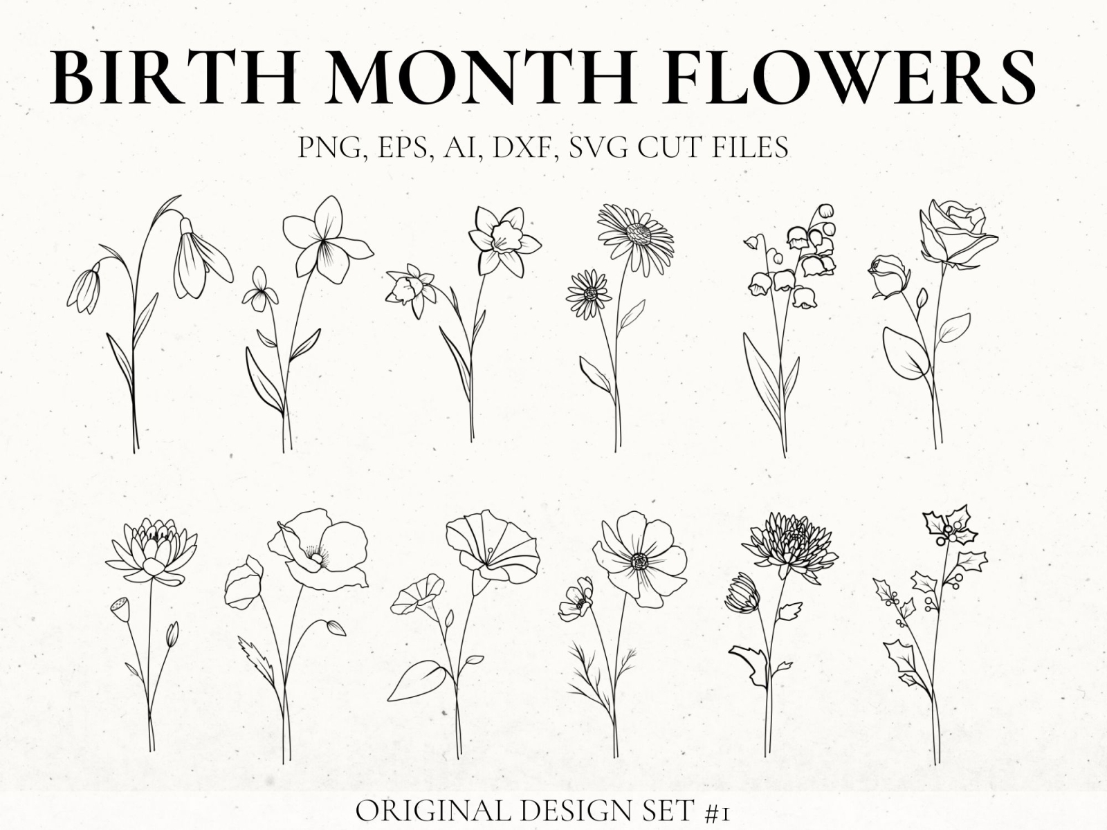 Hand Drawn Birth Month Flowers Great Tattoo Design Or Project Clip Art