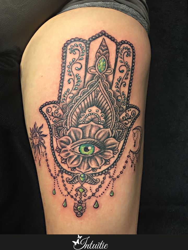 Hand Of Fatima Colour Tattoo