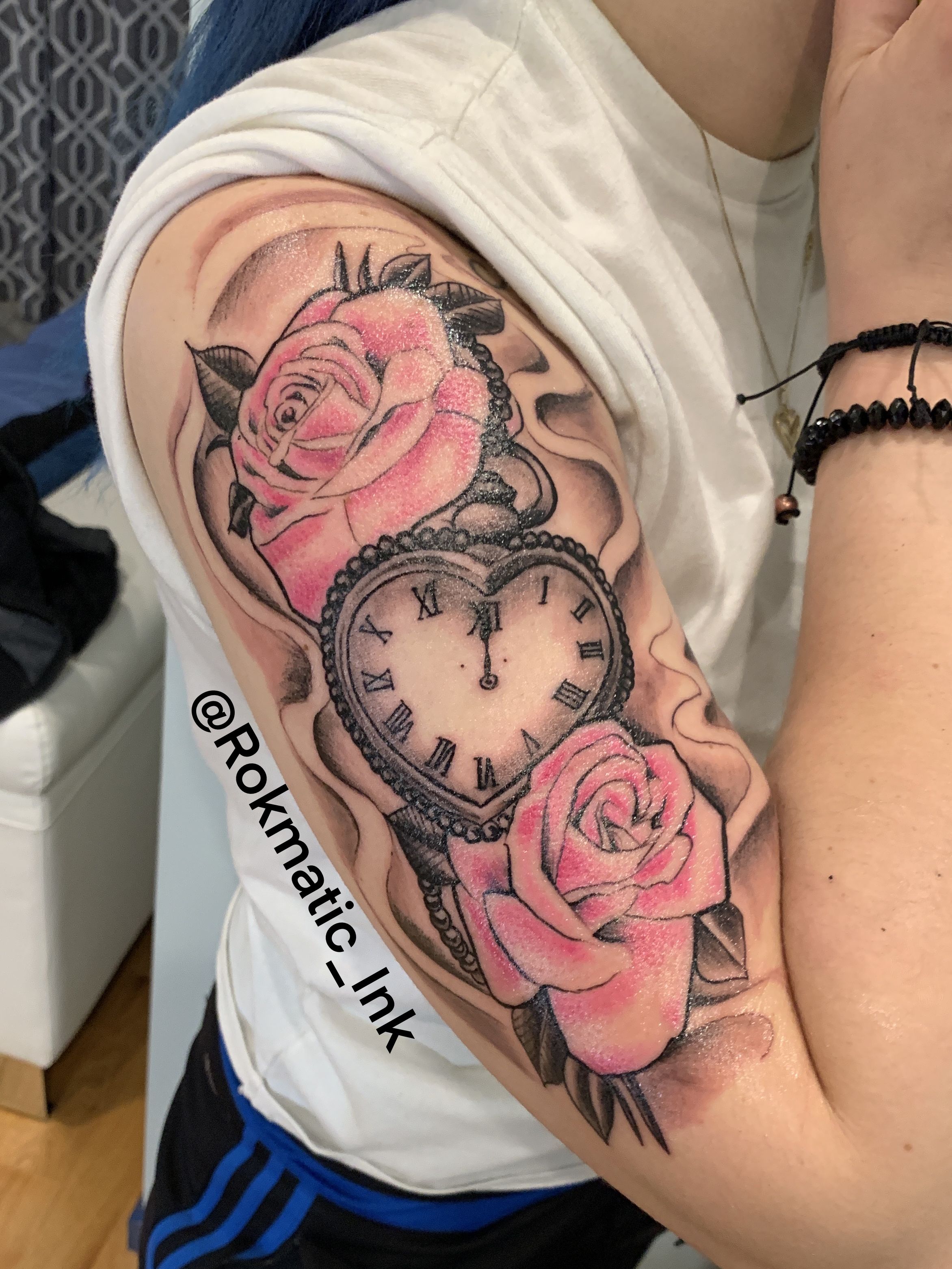 Heart Clock With Roses Tattoo Done By Rokmatic Ink Pocket Watch Tattoo