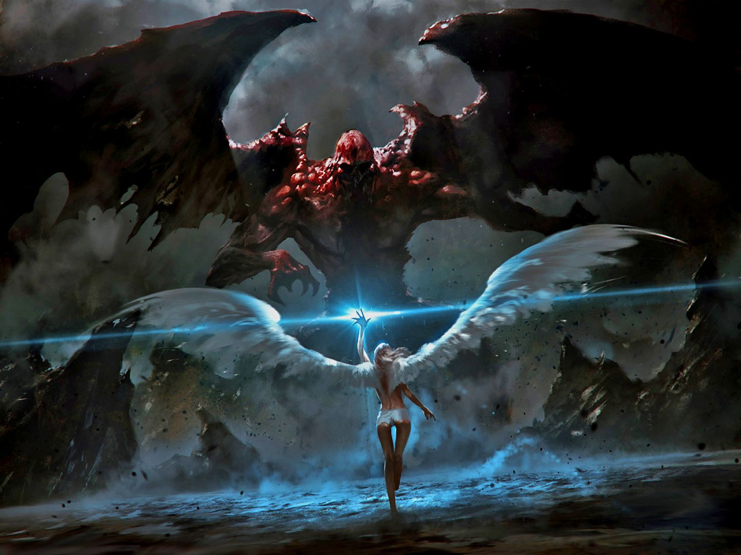 Image Of An Epic Battle Between Good And Evil As Angels And Demons