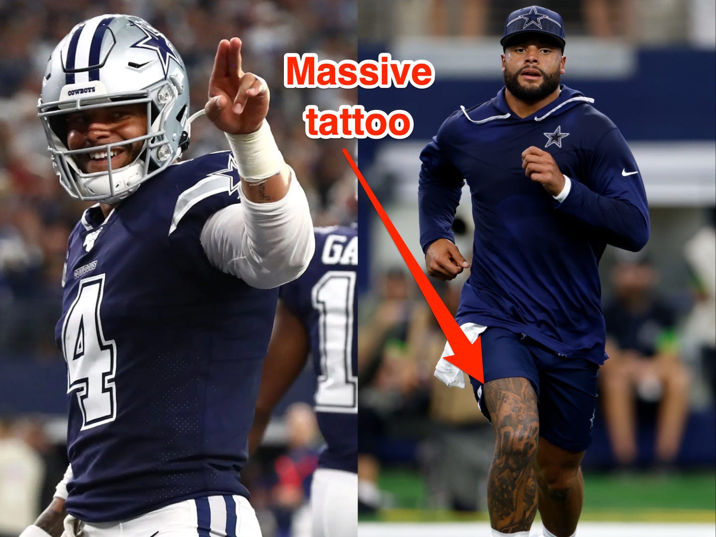 In Photos Cowboys Stars Dak Prescott Shows Off Massive New Leg Tattoo