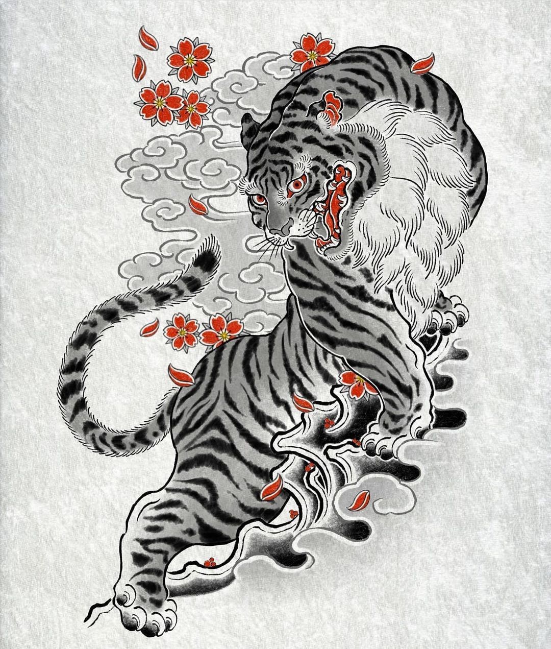 Japanese Tiger Tora Tattoo Red Crowned Tattoo