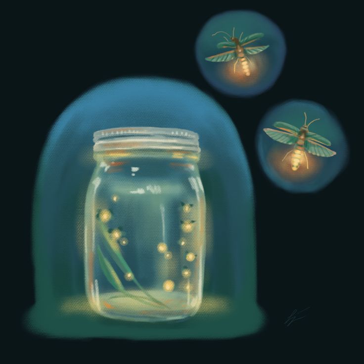 Jar With Fireflies Hand Drawn Artistic Illustration For Design