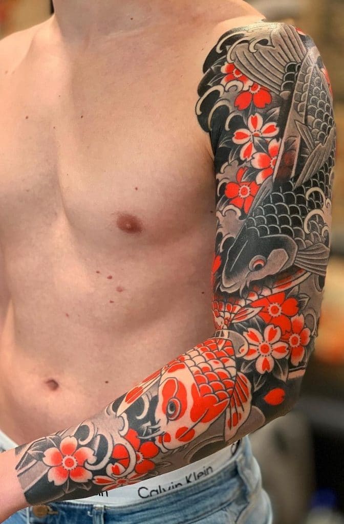 Koi Fish Sleeve Tattoo By Custom Tattoos By Adam Sky San Francisco