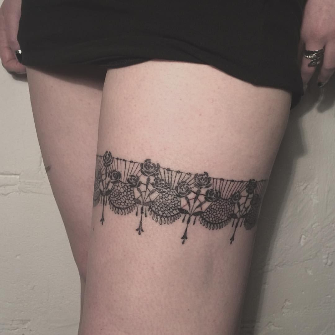 Lace Garter And Dream Catcher Garter Tattoo Side Thigh Tattoos