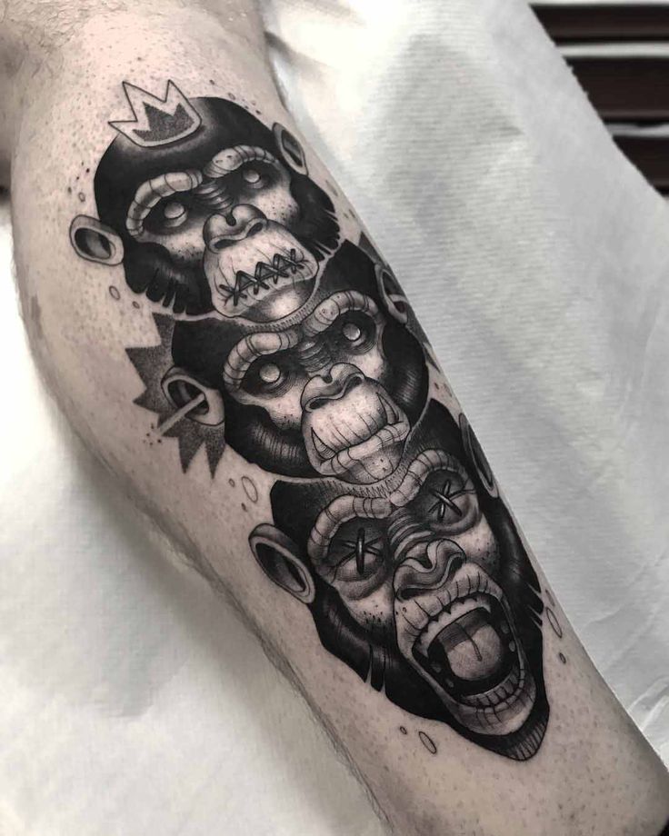 Leg Tattoo Monkey Tattoos Three Wise Monkeys Tattoos