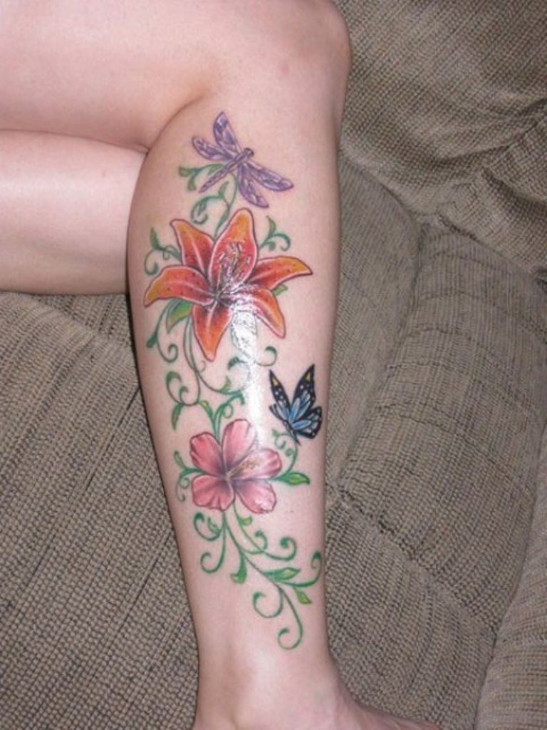 Lily Flower Tattoo On Leg