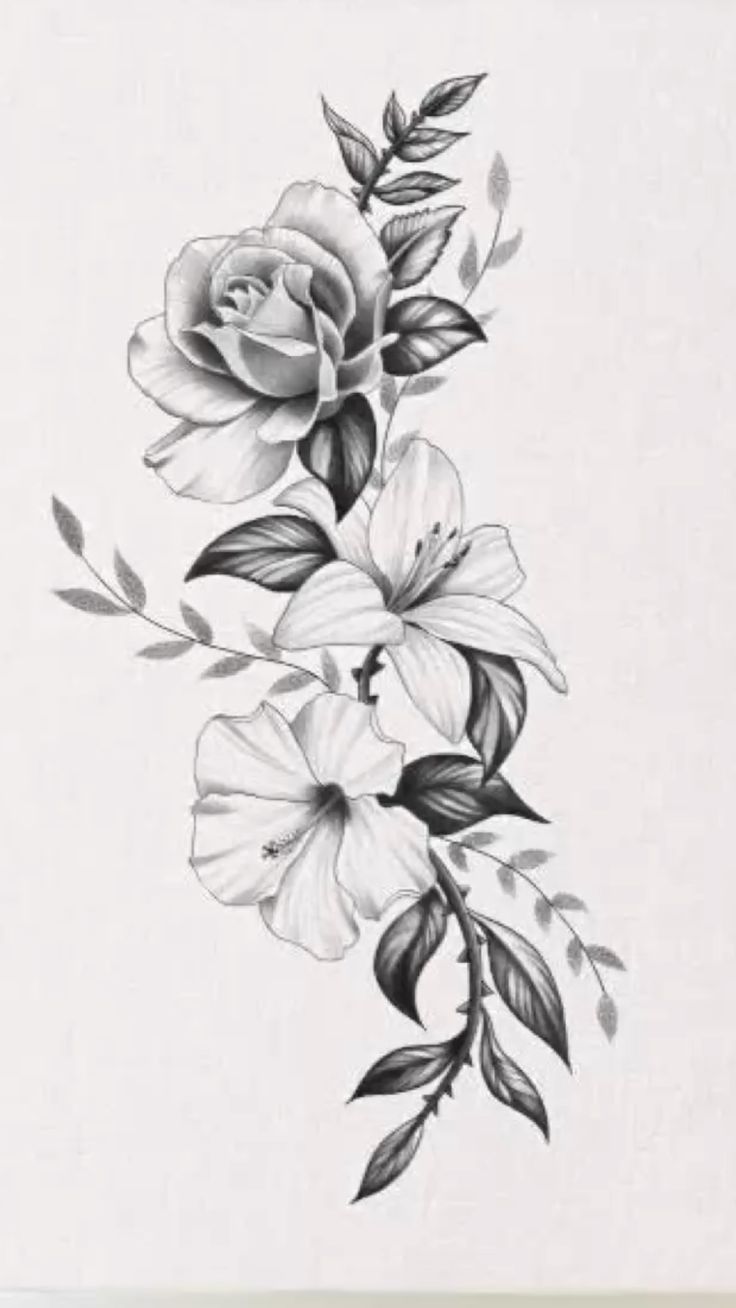 Lily Rose And Hibiscus Floral Tattoo Design By Tred85 Floral Tattoo